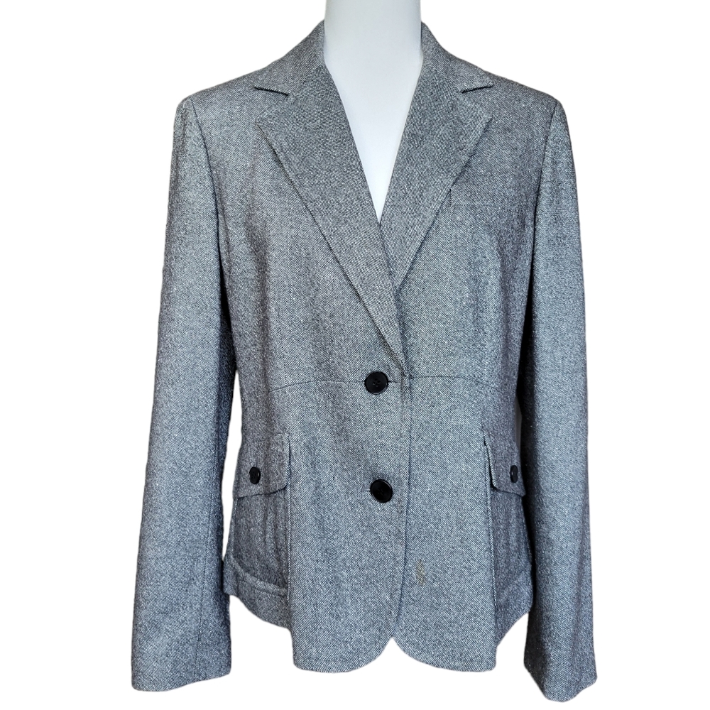 Talbots grey wool blend tweed jacket blazer 2-button single-breasted lined 12